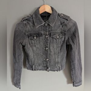 Miss Me Black Skull Sequin Jean Jacket Size Small